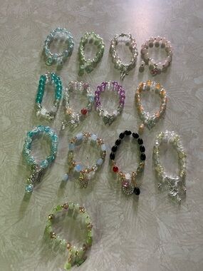 Assorted Beaded Stretch Charm Bracelets - Pastel & Jewel Tones B139